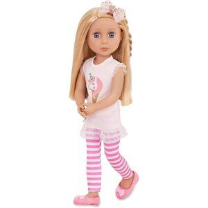 🆕 Reborn Fashion Doll Pink Tunic Striped Legging Hair Bow Sparkle Ballet Shoes